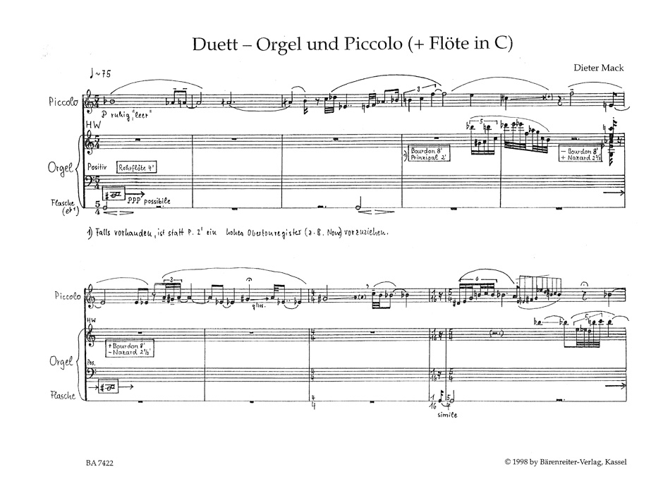 Anderes Coverbild Duett für Orgel und Piccolo/Flöte in C (1995)