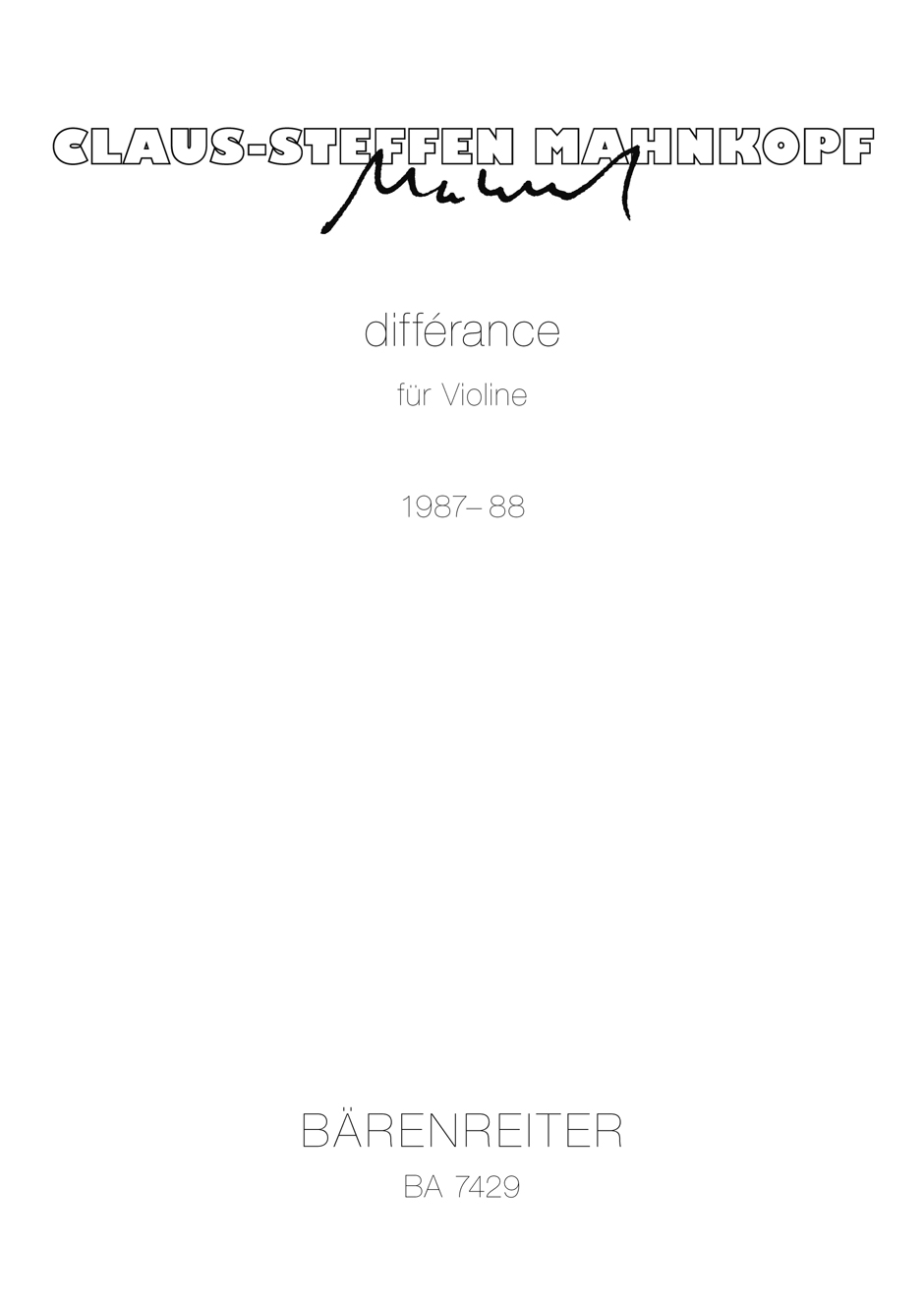 Vorderes Coverbild différance für Violine (1987/1988)