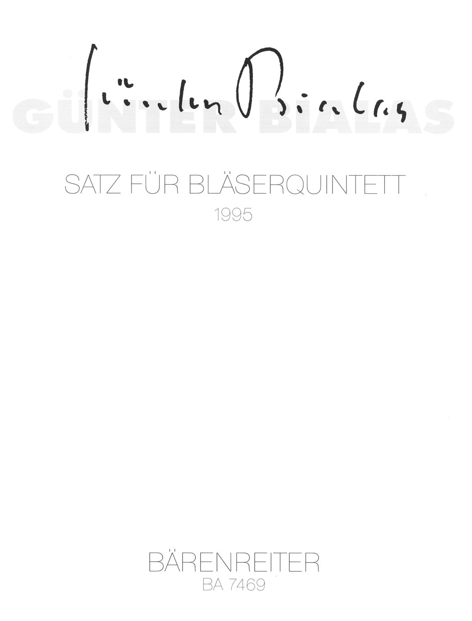 Vorderes Coverbild Satz für Bläserquintett op. posth. (1995)