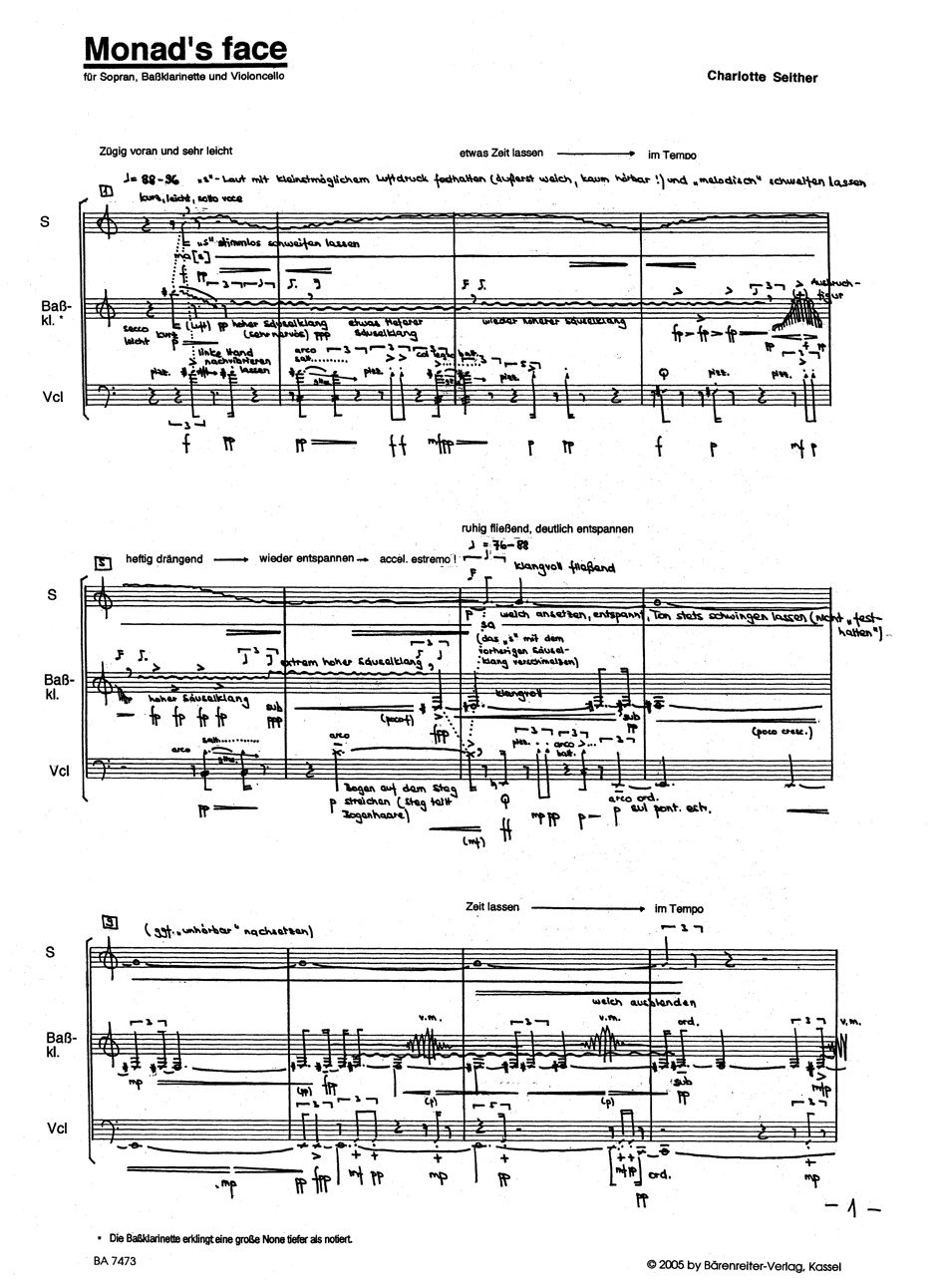 Anderes Coverbild Monad's Face für Sopran, Bassklarinette und Violoncello (1997)