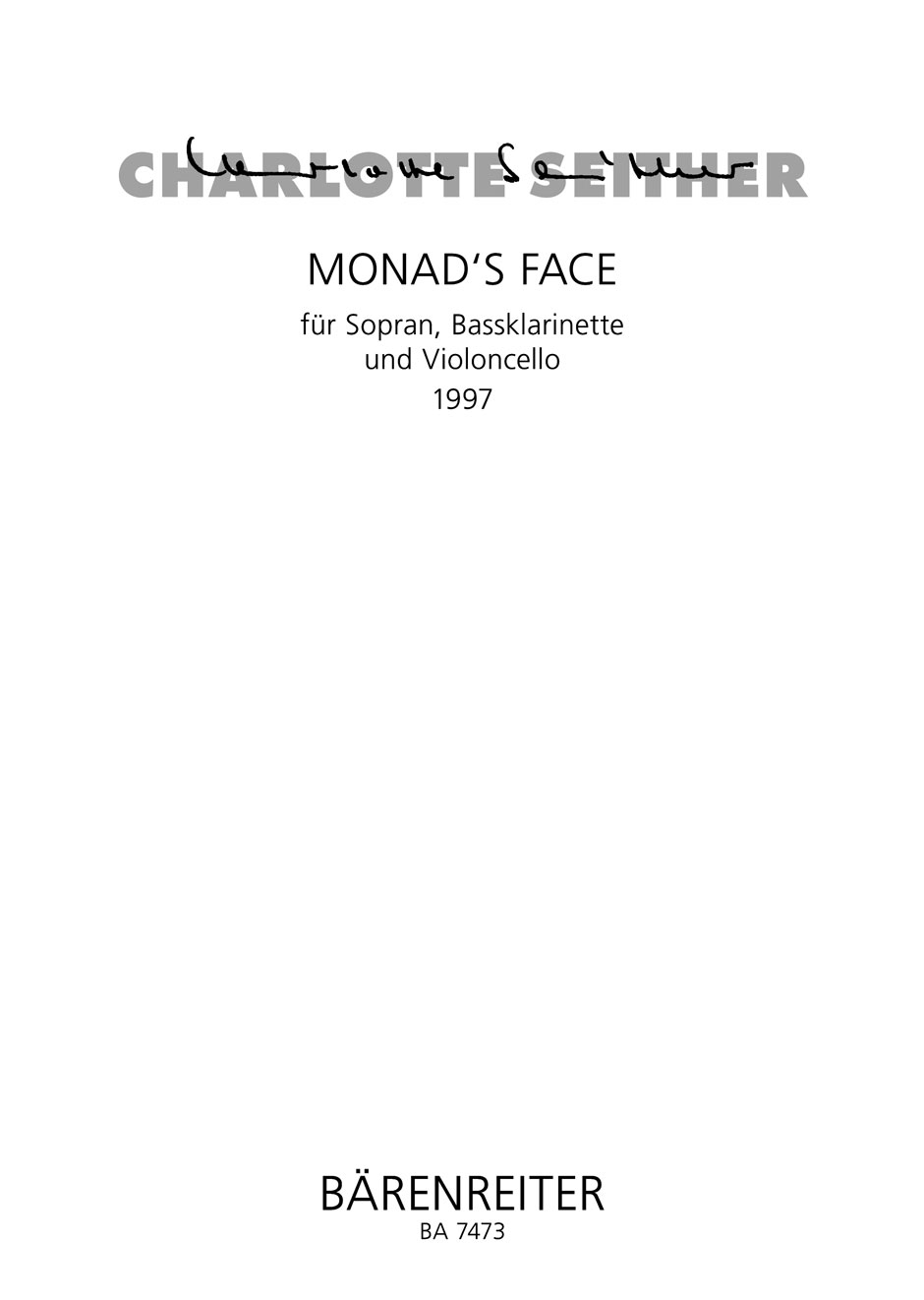 Vorderes Coverbild Monad's Face für Sopran, Bassklarinette und Violoncello (1997)