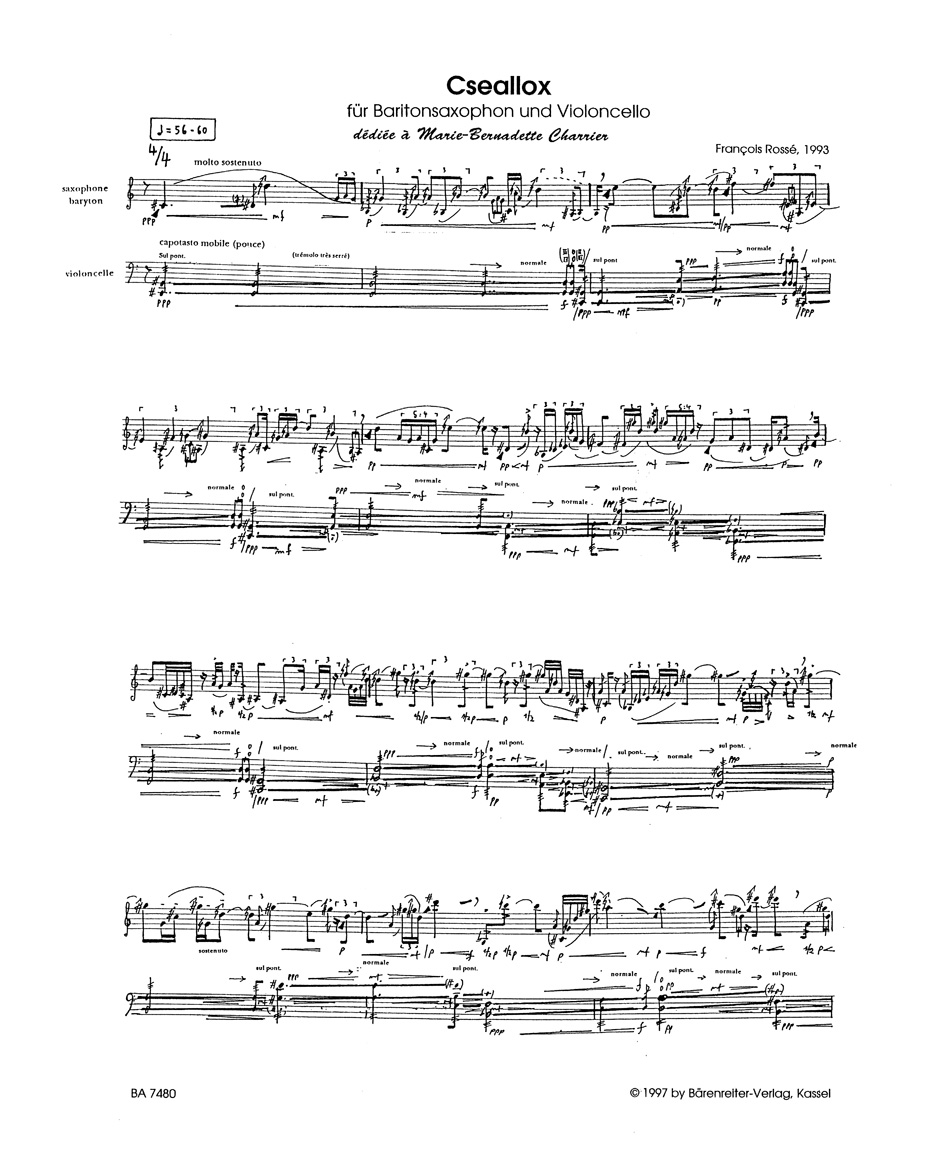 Anderes Coverbild Cseallox für Baritonsaxophon und Violoncello (1993)