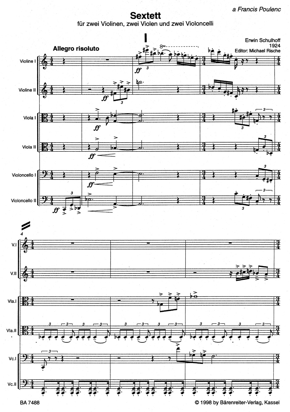 Anderes Coverbild Sextett zwei Violinen, zwei Violen und zwei Violoncelli (1924)