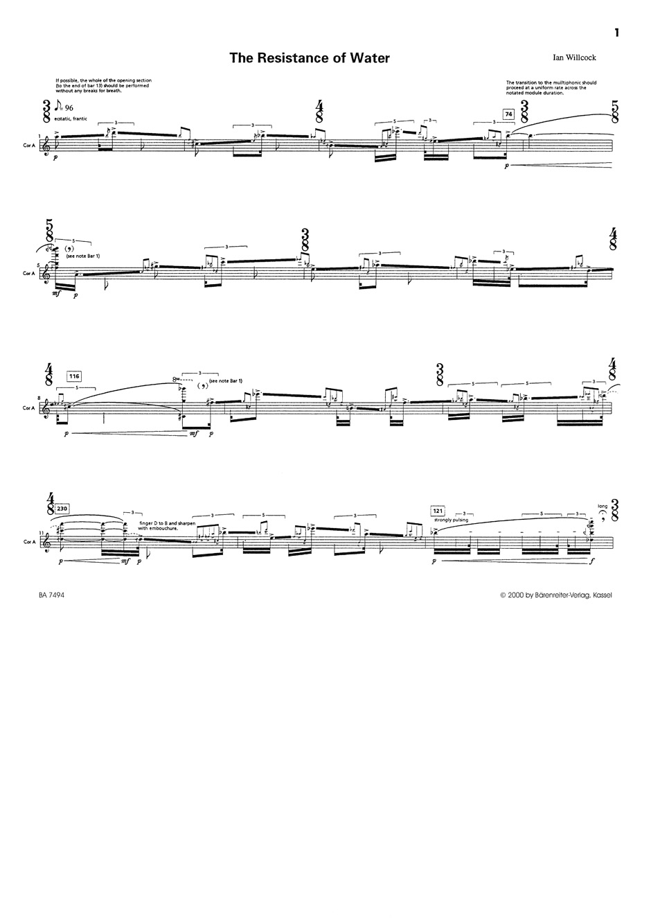Anderes Coverbild The Resistance of Water for Cor Anglais solo (1996)