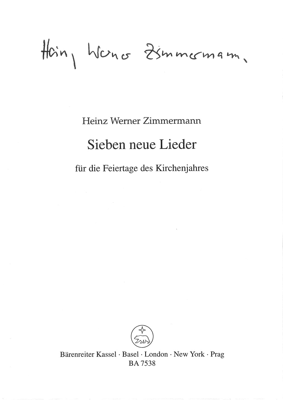 Vorderes Coverbild Sieben neue Lieder für die Feiertage des Kirchenjahres