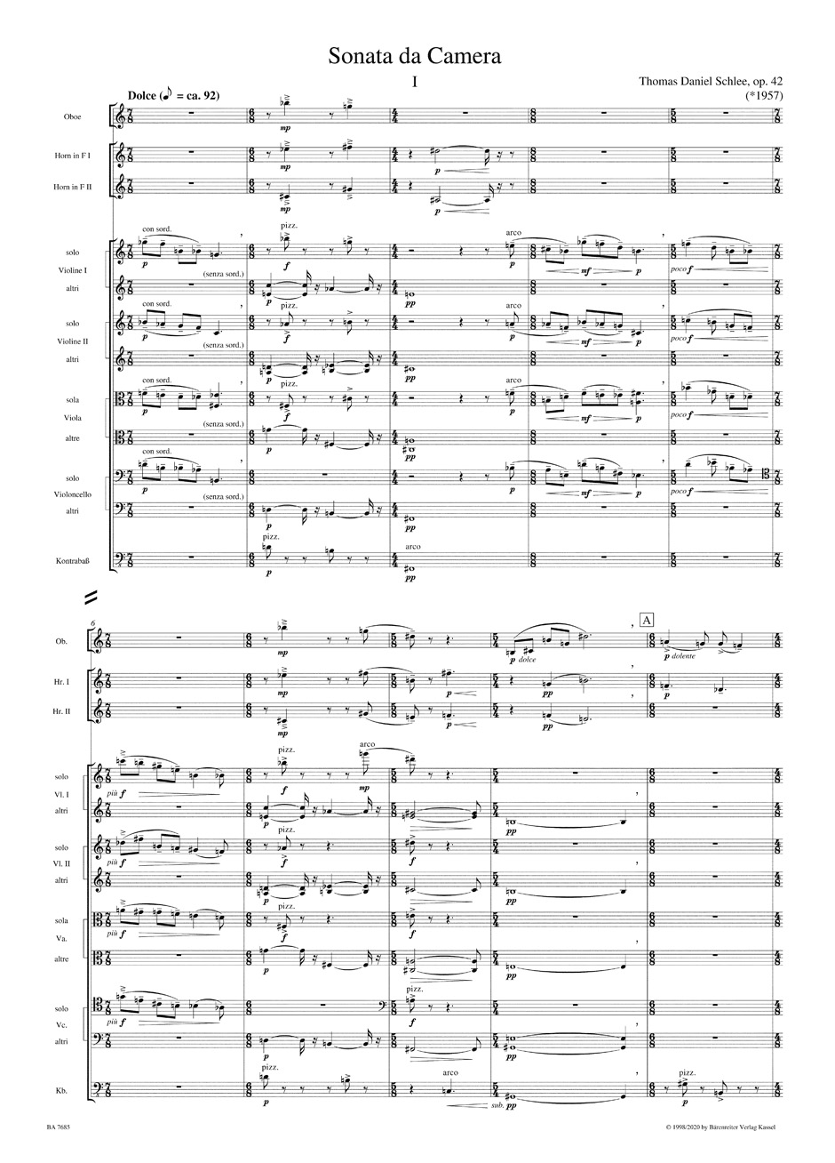Anderes Coverbild Sonata da Camera für Oboe, zwei Hörner und Streicher op. 42 (1996/1997 (rev. 2020))