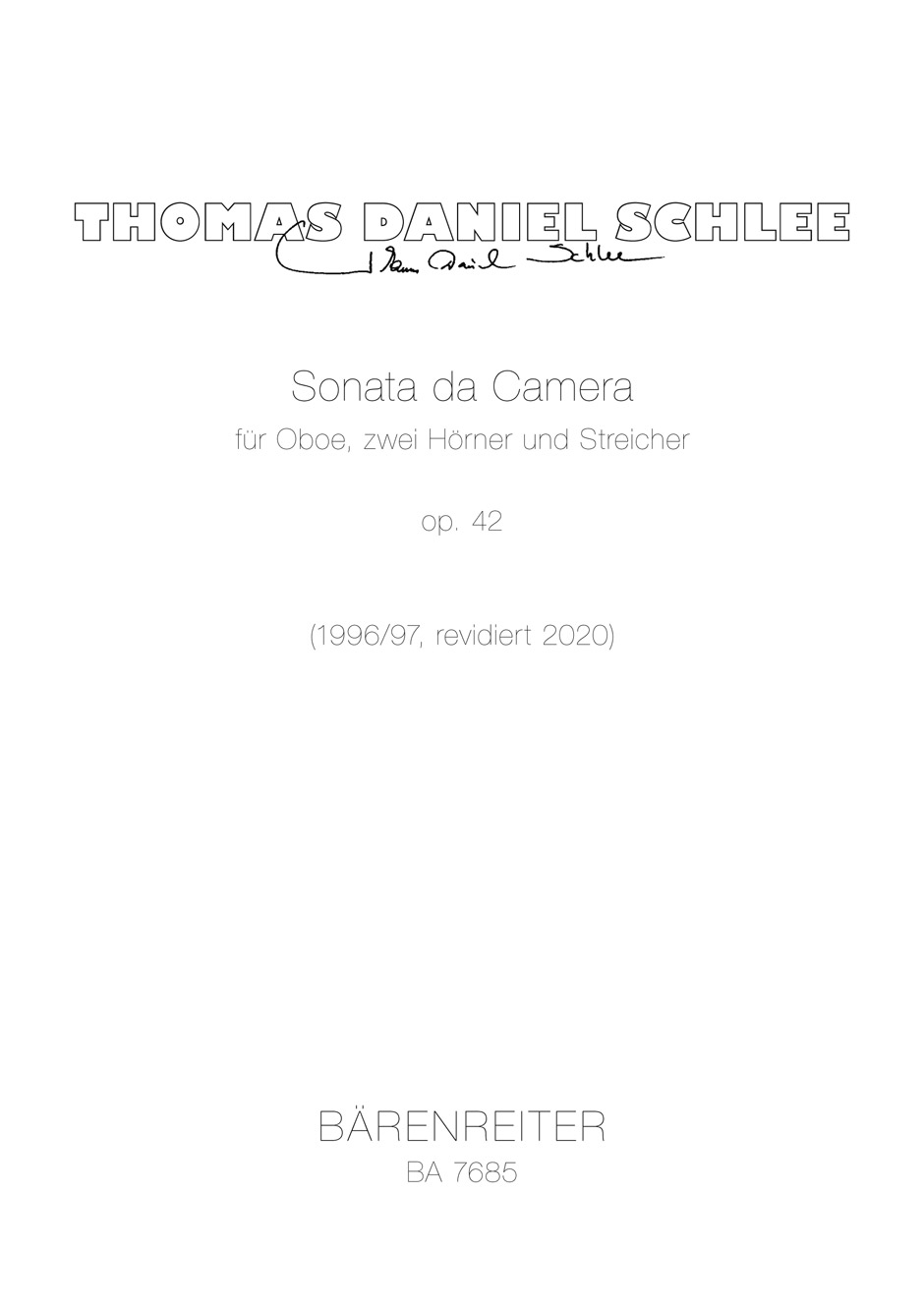 Vorderes Coverbild Sonata da Camera für Oboe, zwei Hörner und Streicher op. 42 (1996/1997 (rev. 2020))