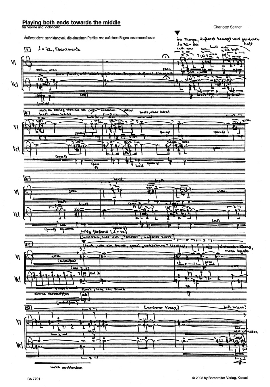 Anderes Coverbild Playing both ends towards the middle für Violine und Violoncello (2000)