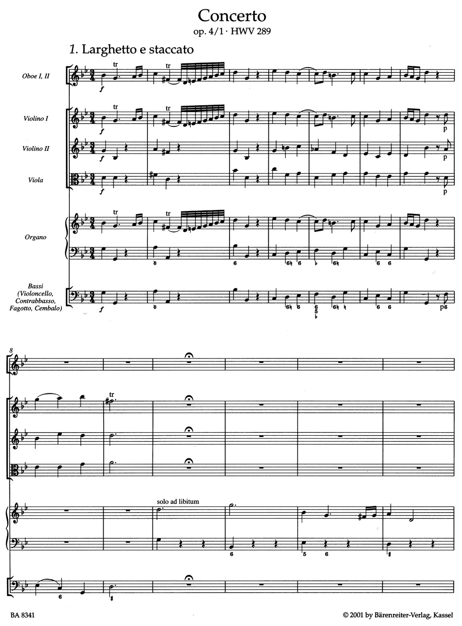 Anderes Coverbild Konzert für Orgel und Orchester g-Moll op. 4/1 HWV 289