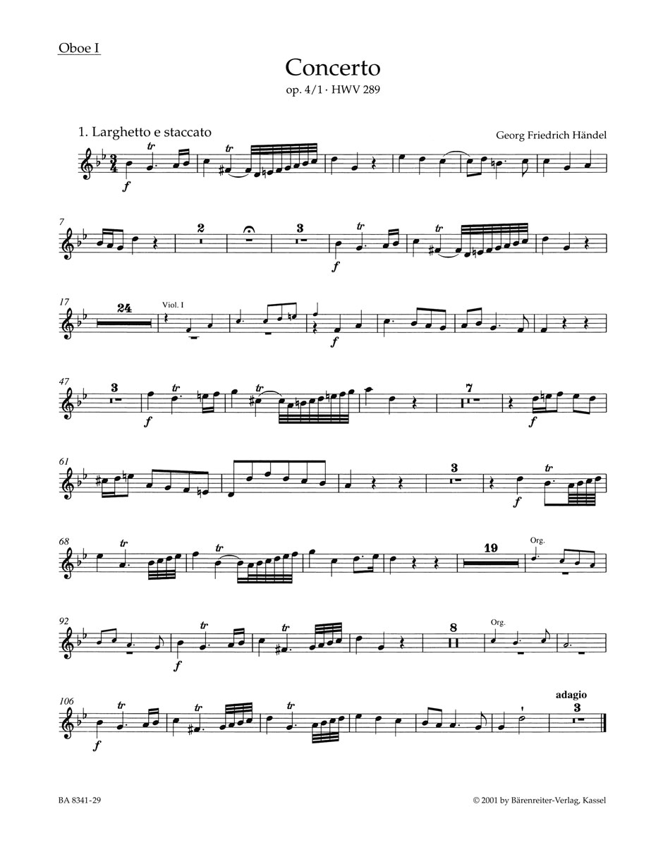 Vorderes Coverbild Konzert für Orgel und Orchester g-Moll op. 4/1 HWV 289