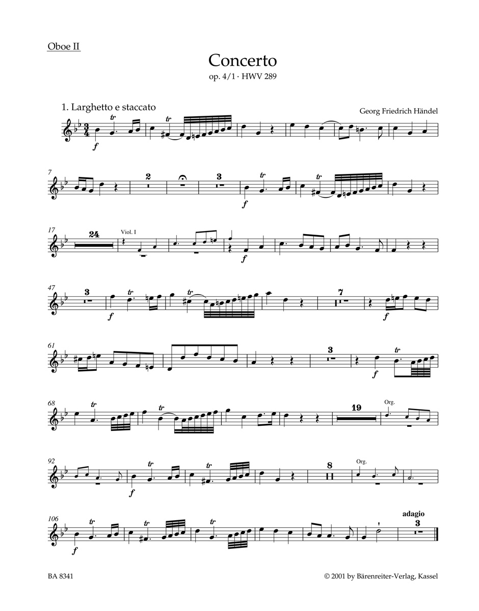 Vorderes Coverbild Konzert für Orgel und Orchester g-Moll op. 4/1 HWV 289
