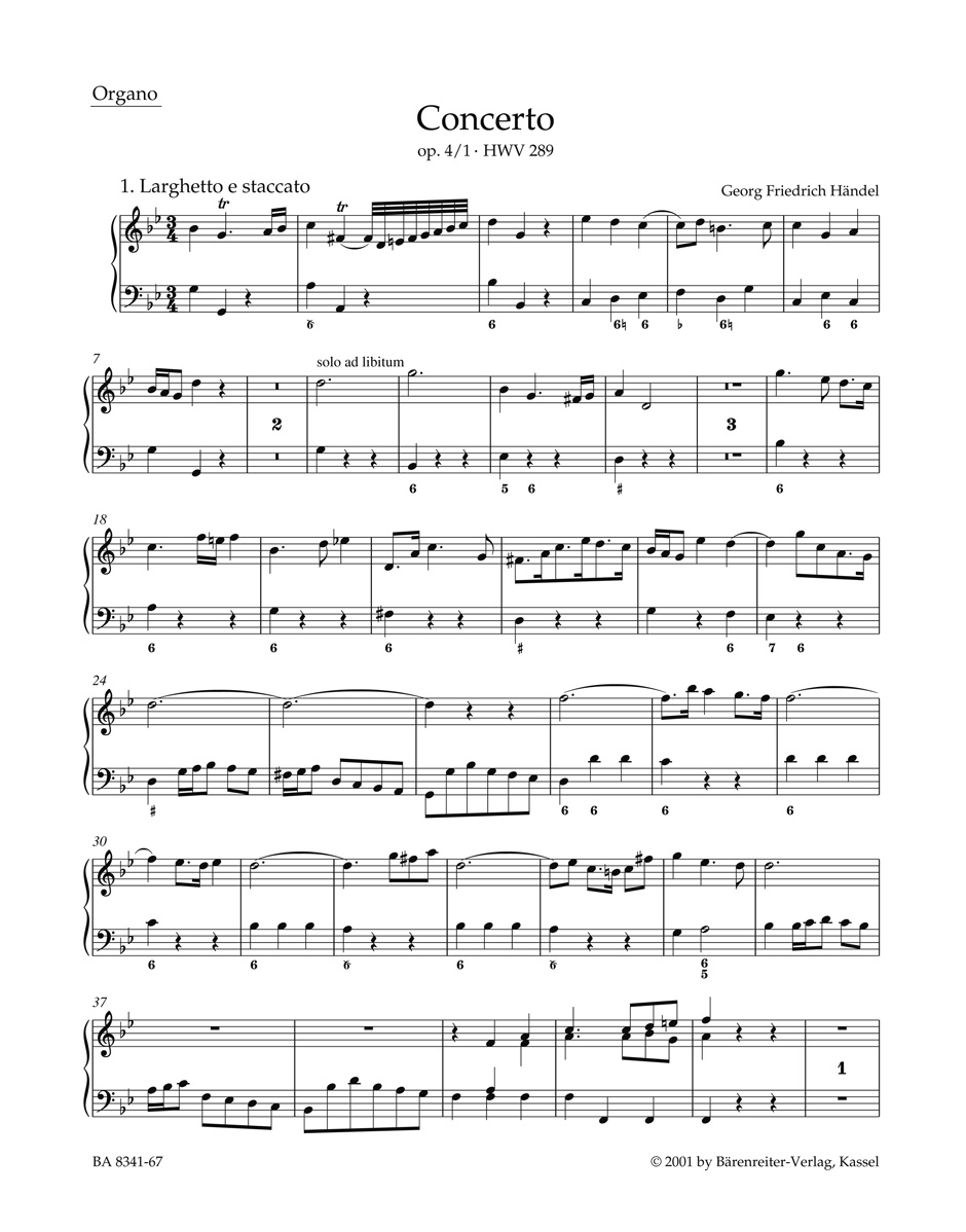 Vorderes Coverbild Konzert für Orgel und Orchester g-Moll op. 4/1 HWV 289