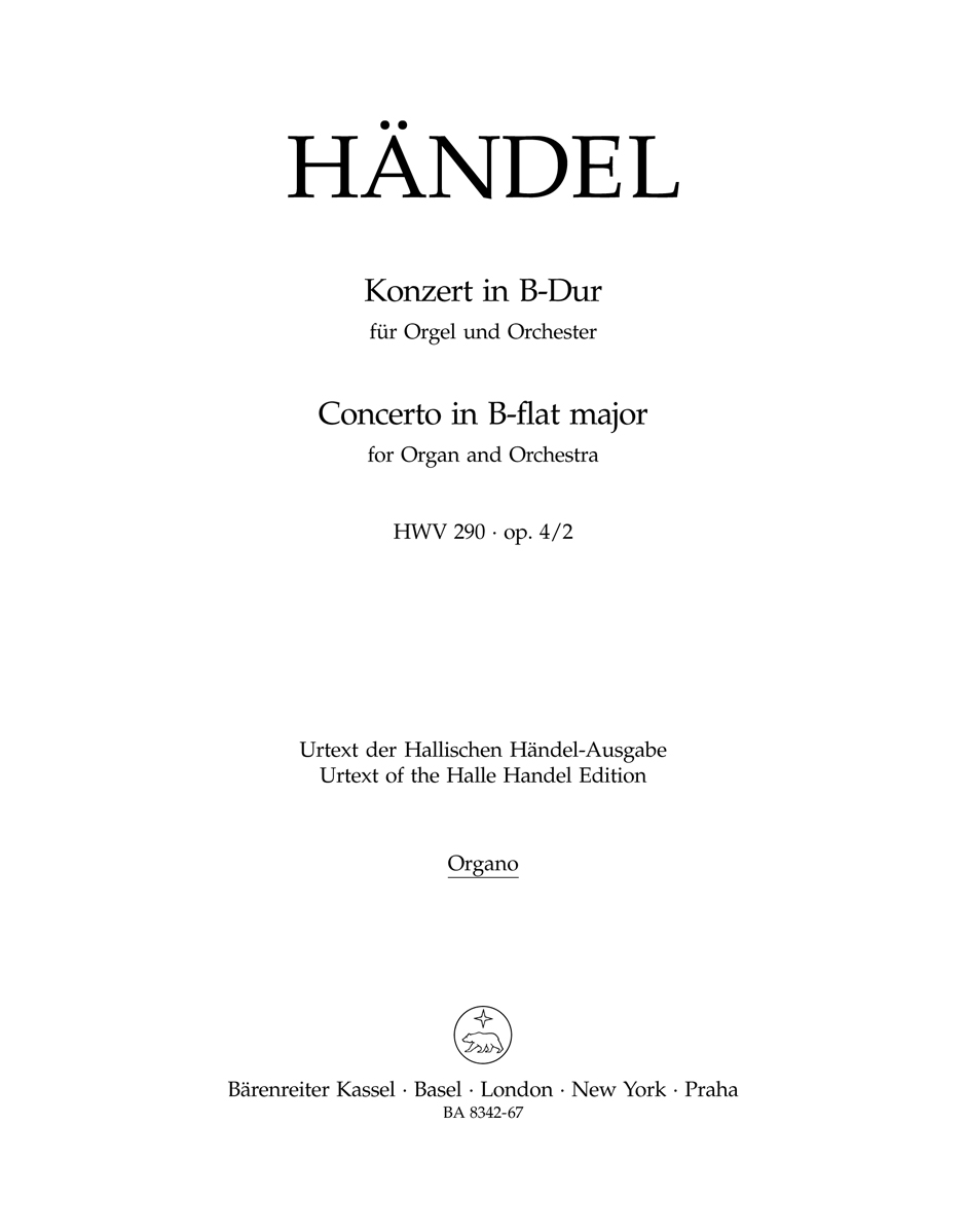 Vorderes Coverbild Konzert für Orgel und Orchester B-Dur op. 4/2 HWV 290