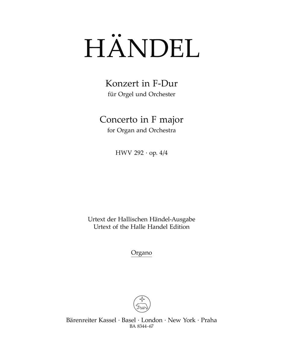Vorderes Coverbild Konzert für Orgel und Orchester F-Dur op. 4/4 HWV 292