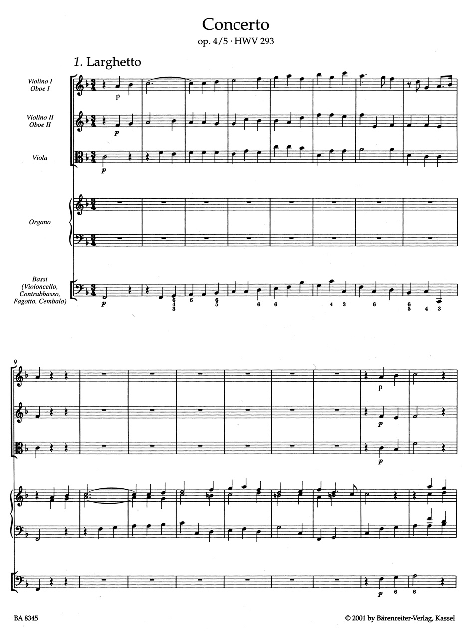 Anderes Coverbild Konzert für Orgel und Orchester F-Dur op. 4/5 HWV 293