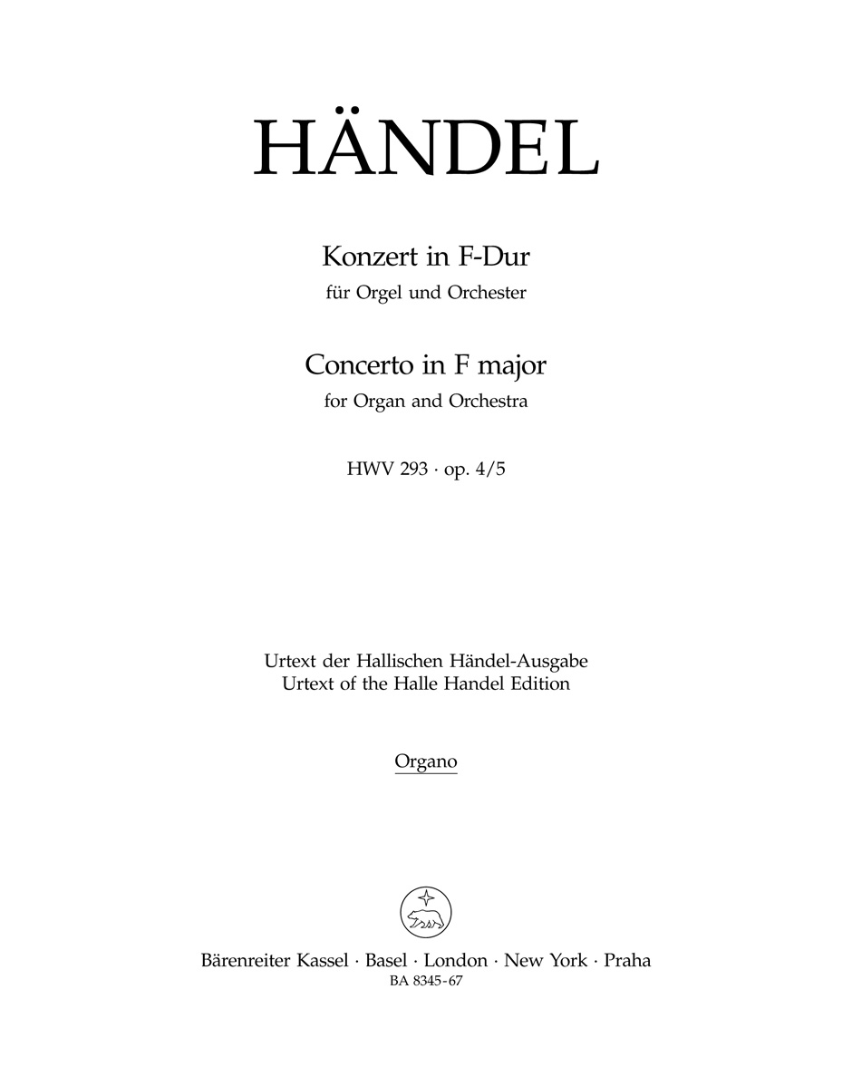 Vorderes Coverbild Konzert für Orgel und Orchester F-Dur op. 4/5 HWV 293