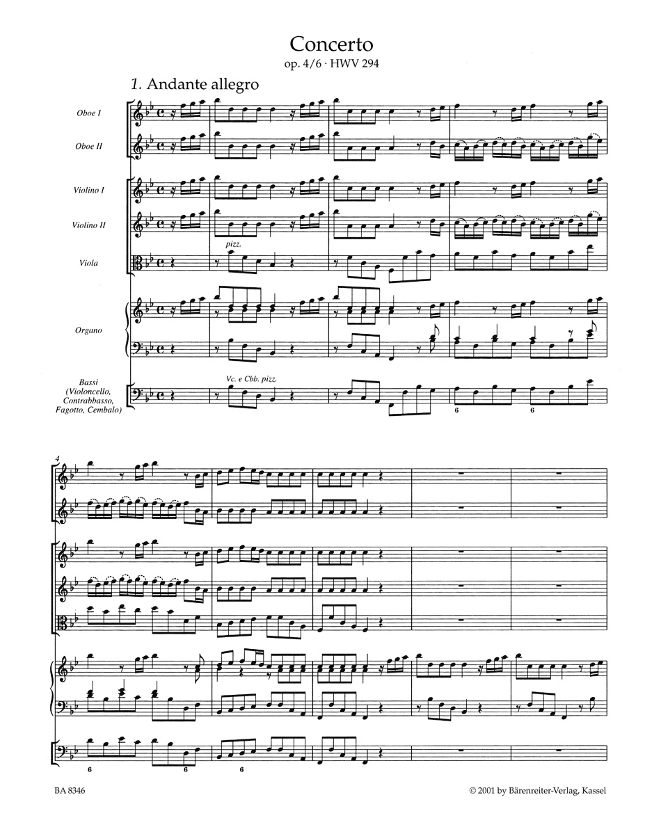 Anderes Coverbild Konzert für Orgel und Orchester B-Dur op. 4/6 HWV 294