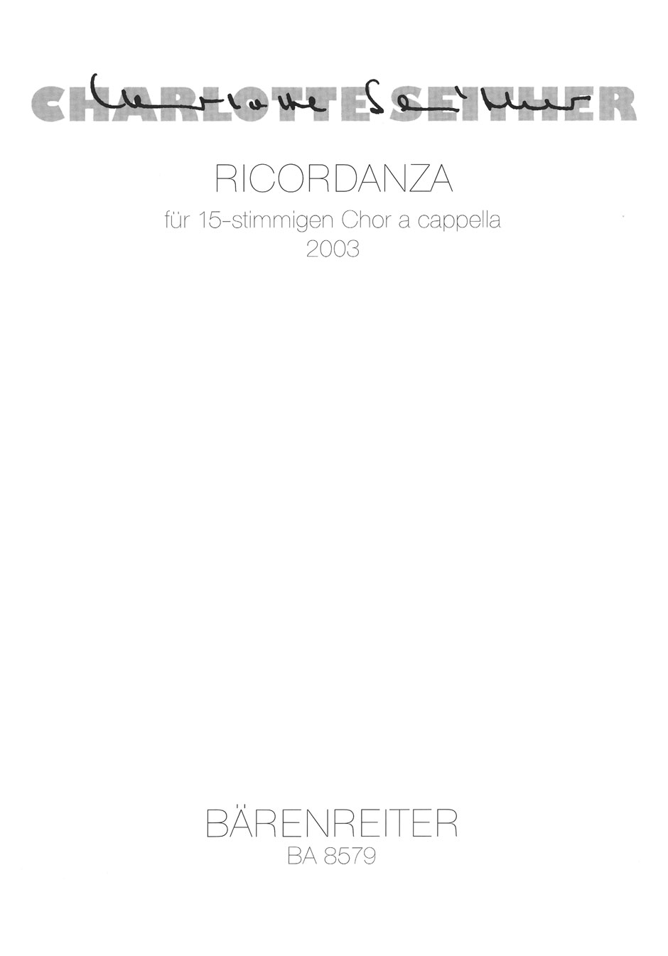 Vorderes Coverbild Ricordanza für 15-stimmigen Chor a cappella (2003)
