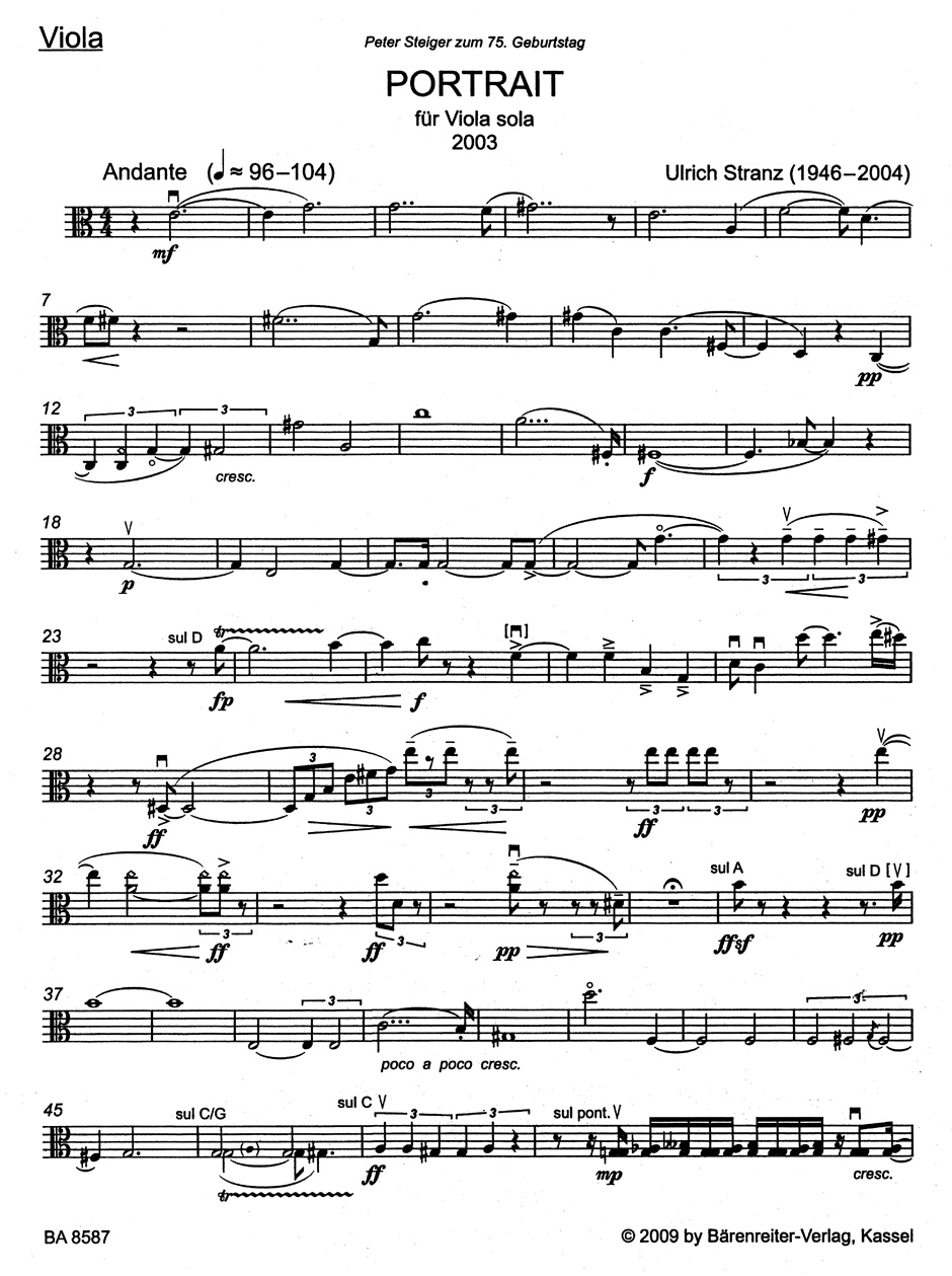 Anderes Coverbild Portrait für Viola sola (und Bearbeitung für Violine solo) / Guter Dinge sein für Flöte und Viola (2003)