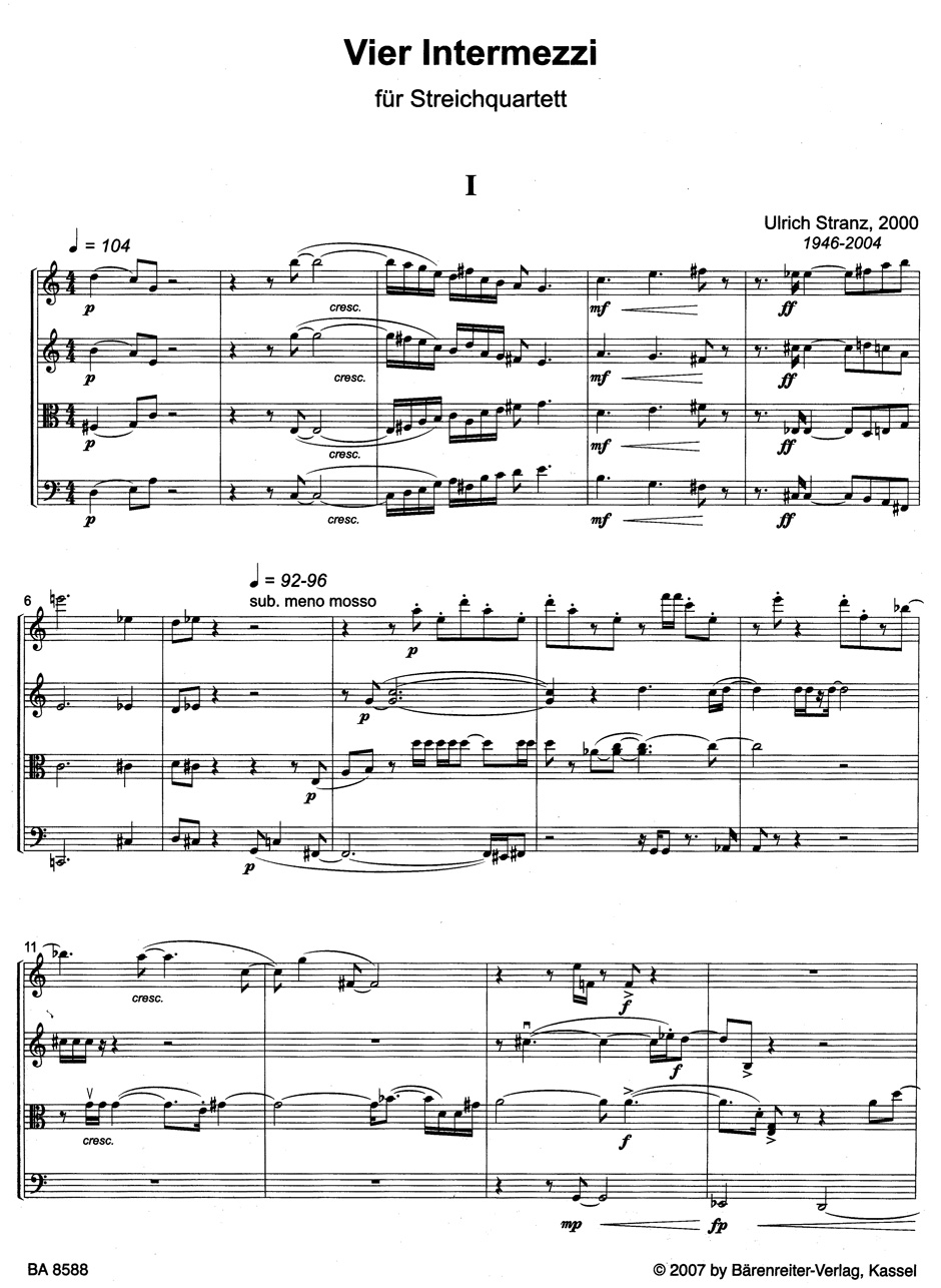 Anderes Coverbild Vier Intermezzi für Streichquartett (2000)