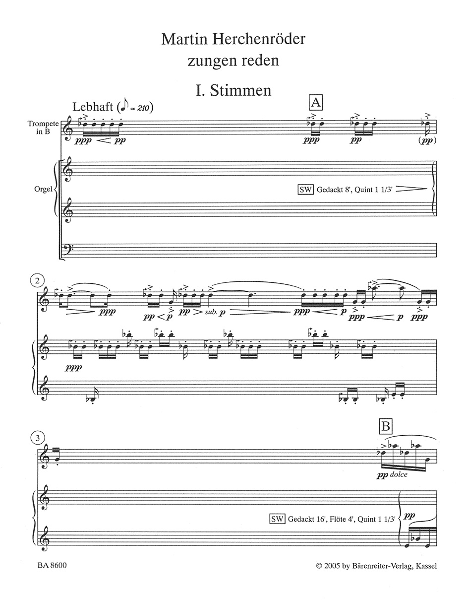 Anderes Coverbild zungen reden für Trompete und Orgel (2000/2002)