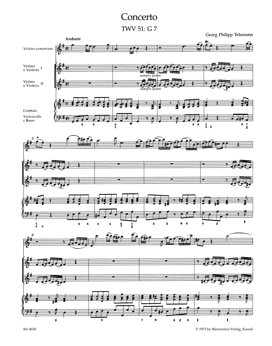 Anderes Coverbild Konzert für Violine und Orchester G-Dur TWV 51:G7