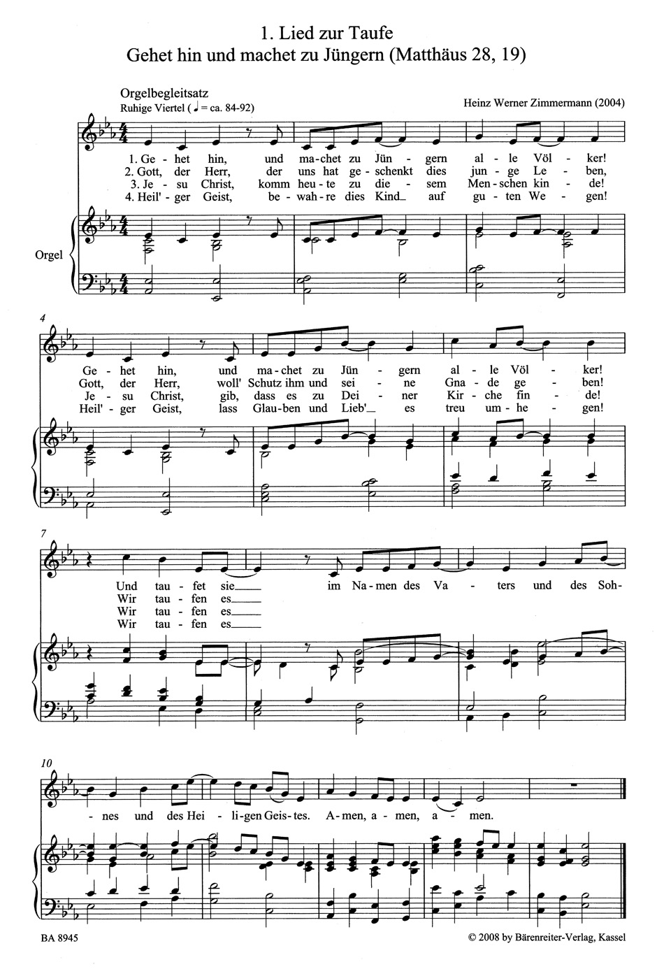 Anderes Coverbild Vier neue Lieder zu Kasualien für Gemeindegesang mit Orgelbegleitung und 4stimmigen gem. Chor a cappella