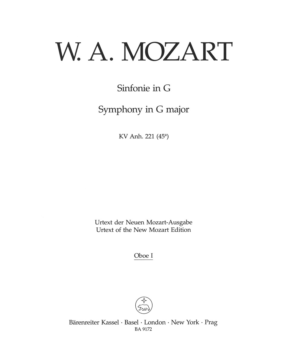 Vorderes Coverbild Sinfonie G-Dur KV Anh. 221 (45a)