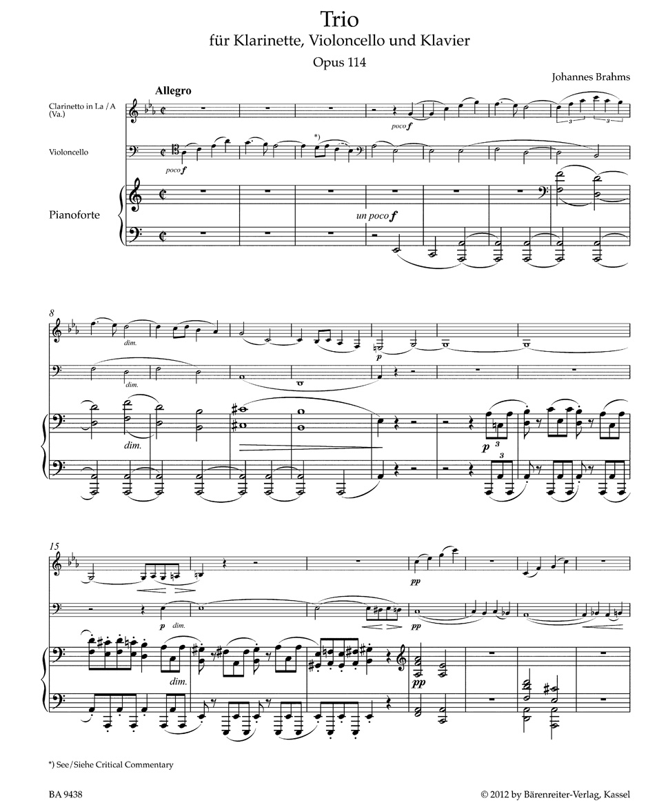 Anderes Coverbild Trio für Klarinette (Viola), Violoncello und Klavier op. 114
