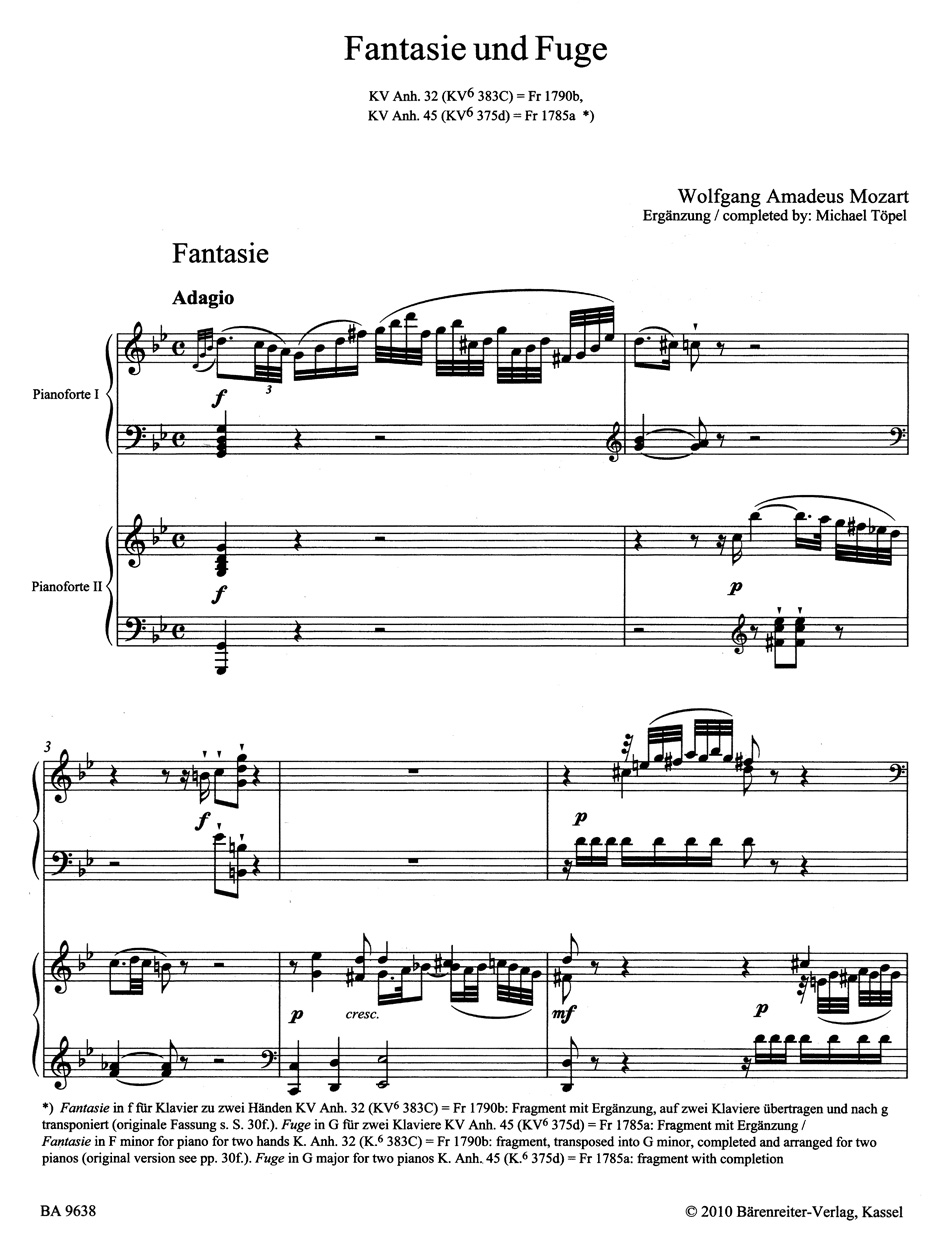 Anderes Coverbild Fantasie g-Moll und Fuge G-Dur, Sonatensatz (Grave und Presto) B-Dur für zwei Klaviere KV Anh. 32, 45, 42