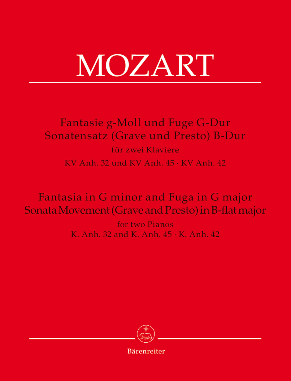 Vorderes Coverbild Fantasie g-Moll und Fuge G-Dur, Sonatensatz (Grave und Presto) B-Dur für zwei Klaviere KV Anh. 32, 45, 42
