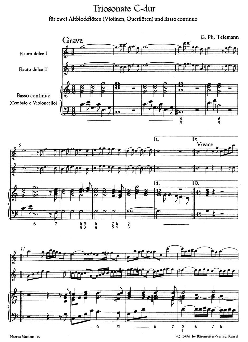 Anderes Coverbild Triosonate für zwei Altblockflöten (Violinen, Querflöten) und Basso continuo C-Dur