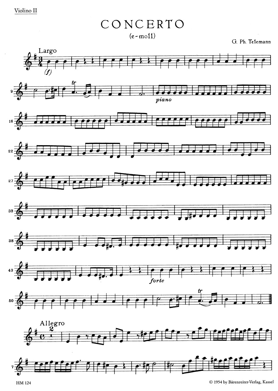 Anderes Coverbild Konzert für Blockflöte, Querflöte, zwei Violinen, Viola und Basso continuo e-Moll TWV 52:e1