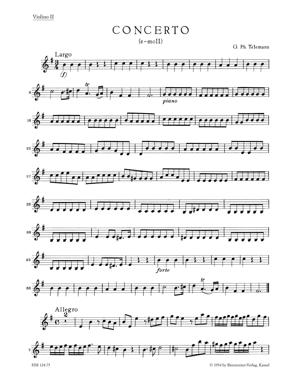 Vorderes Coverbild Konzert für Blockflöte, Querflöte, zwei Violinen, Viola und Basso continuo e-Moll TWV 52:e1