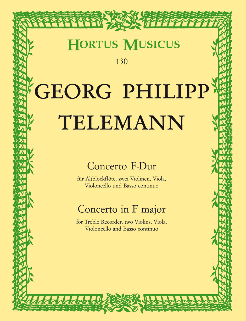 Vorderes Coverbild Concerto für Altblockflöte, zwei Violinen, Viola, Violoncello und Basso continuo F-Dur TWV 51:F1