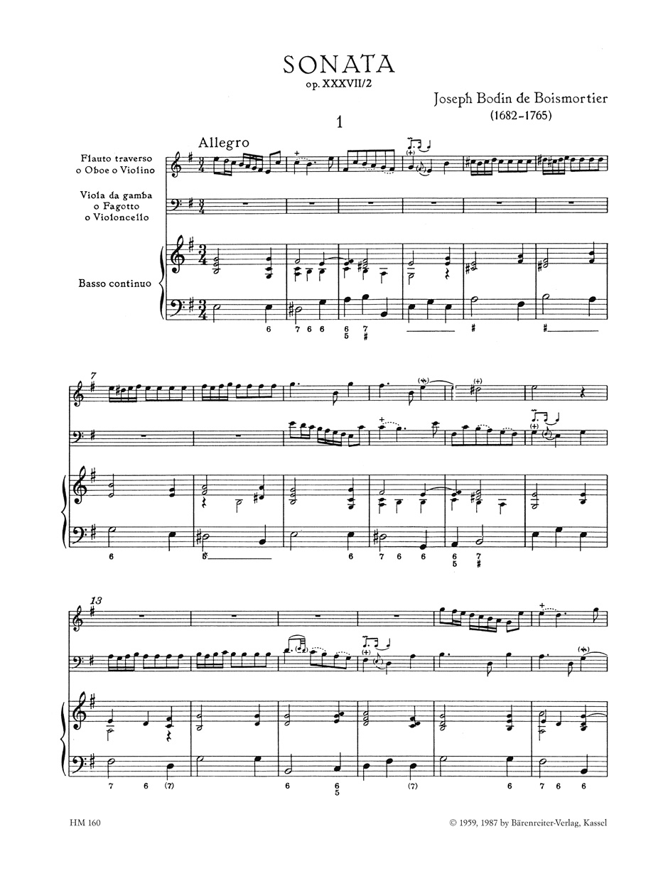 Anderes Coverbild Sonate für Flöte (Oboe, Violine), Viola da gamba (Fagott, Violoncello) und Basso continuo e-Moll op. 37/2