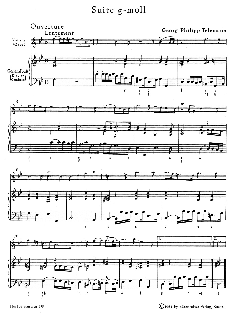 Anderes Coverbild Suite für Violine oder Oboe und Basso continuo g-Moll TWV 41:g4