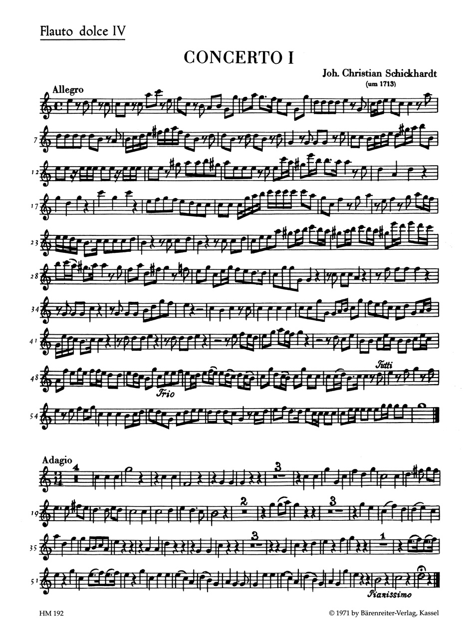 Vorderes Coverbild Konzerte für vier Altblockflöten und Basso continuo