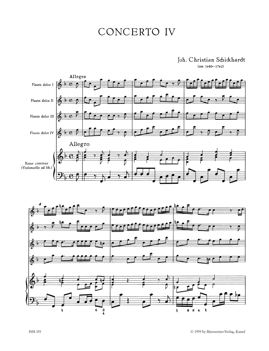 Anderes Coverbild Konzerte für vier Altblockflöten und Basso continuo