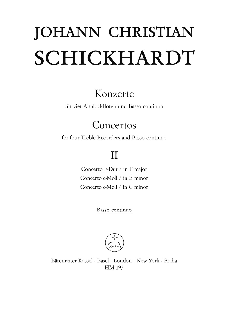 Vorderes Coverbild Konzerte für vier Altblockflöten und Basso continuo
