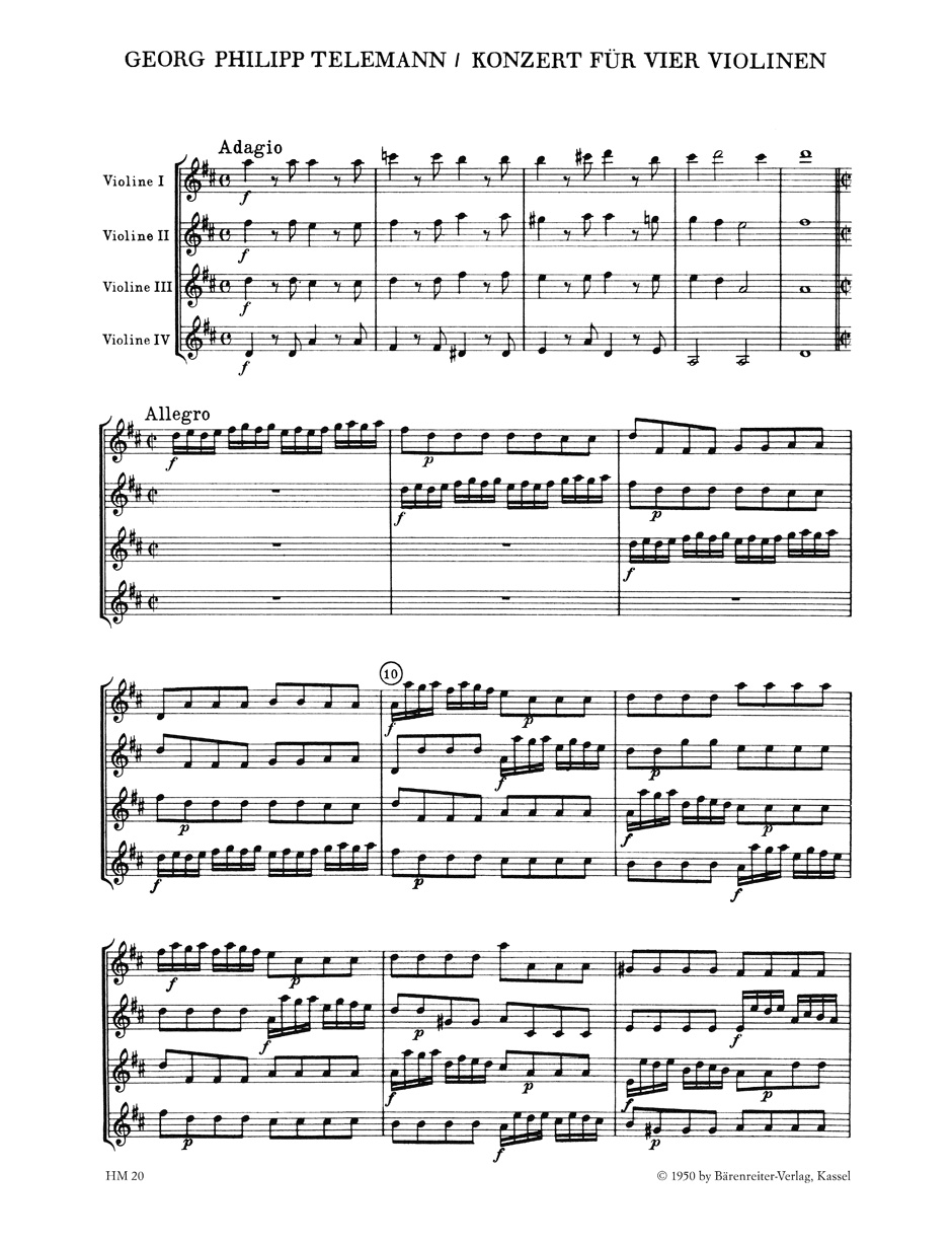 Anderes Coverbild Konzert für vier Violinen ohne Basso continuo D-Dur TWV 40:202