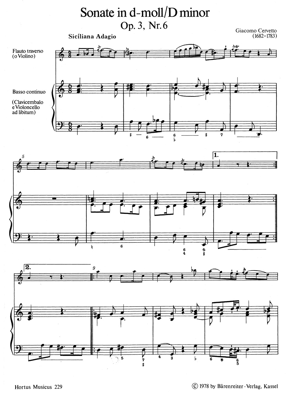 Anderes Coverbild Sonate für Flöte (Violine) und Basso continuo d-Moll op. 3/6