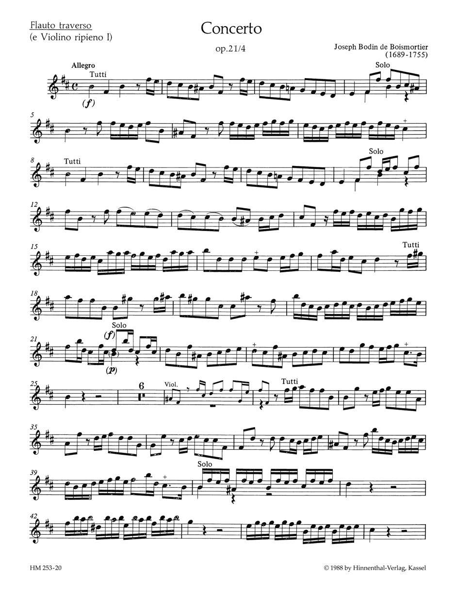 Vorderes Coverbild Concerto für 2 Soloinstrumente (Flöte, Violine - Flöte, Oboe - 2 Flöten), 3 Violinen und Basso continuo h-Moll op. 21/4