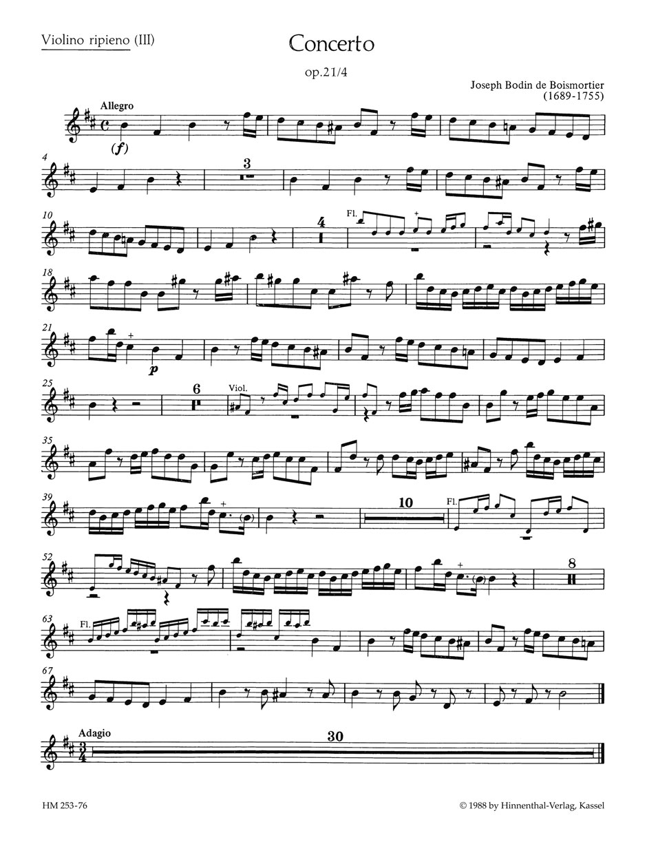 Vorderes Coverbild Concerto für 2 Soloinstrumente (Flöte, Violine - Flöte, Oboe - 2 Flöten), 3 Violinen und Basso continuo h-Moll op. 21/4