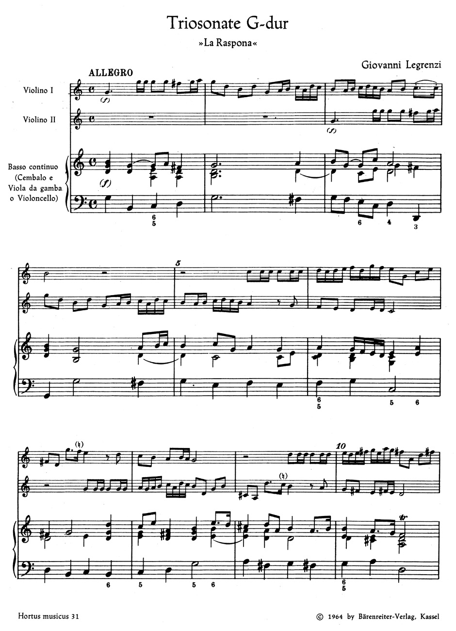 Vorderes Coverbild Triosonate für zwei Violinen und Basso continuo G-Dur "La Raspona"