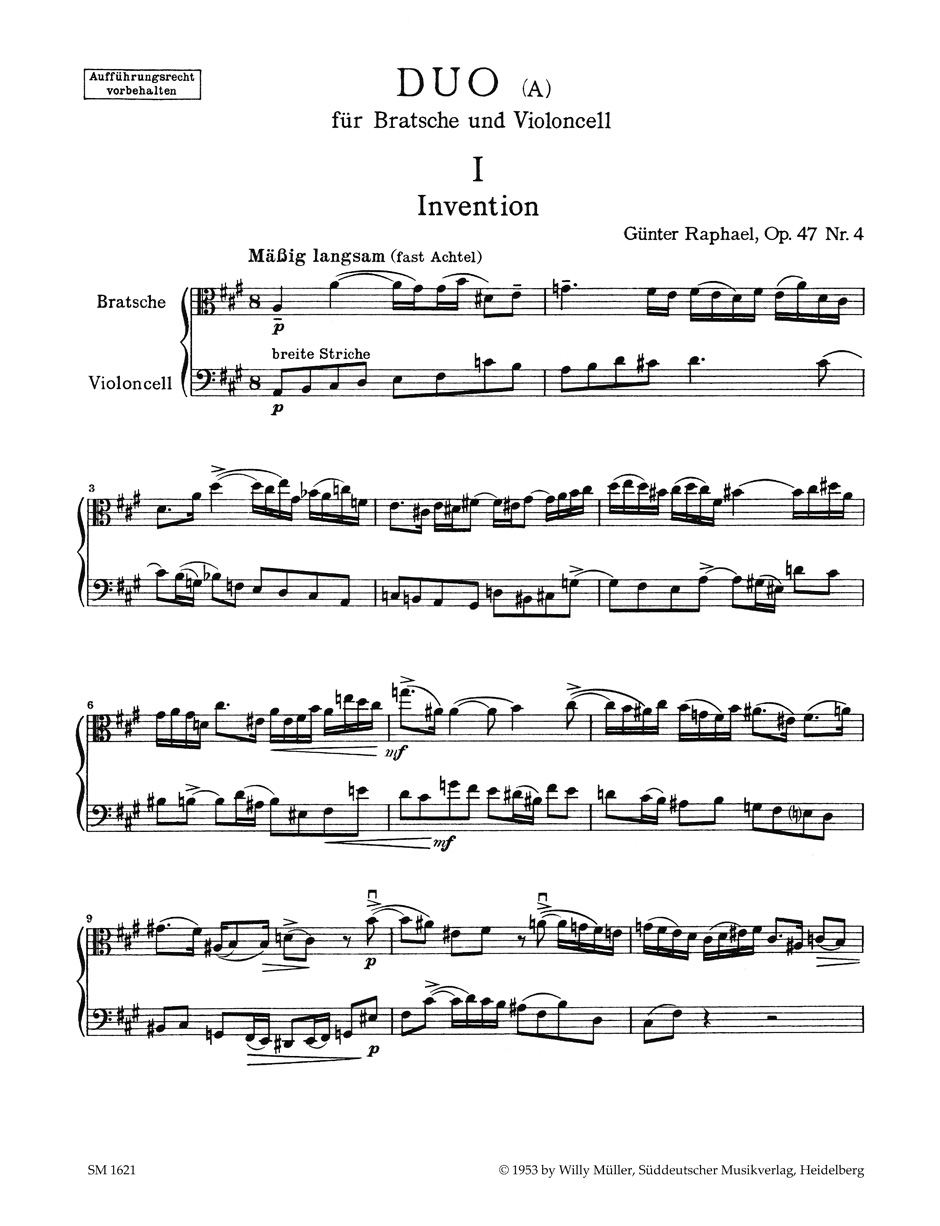 Vorderes Coverbild Duo für Bratsche und Violoncello Nr. 4 A-Dur op. 47