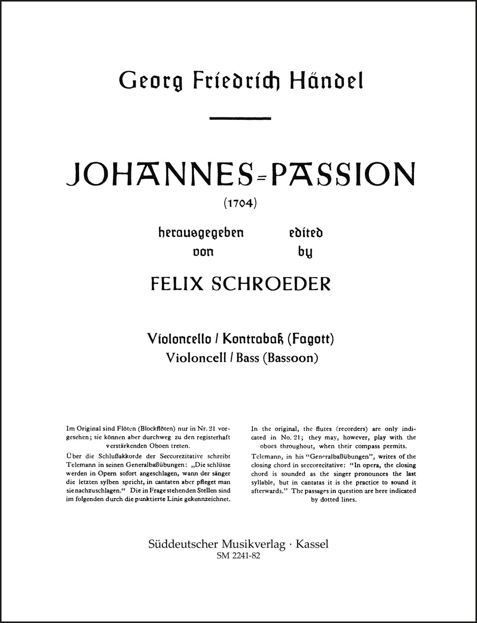 Vorderes Coverbild Passion für Solostimmen, Chor und Orchester (1704)
