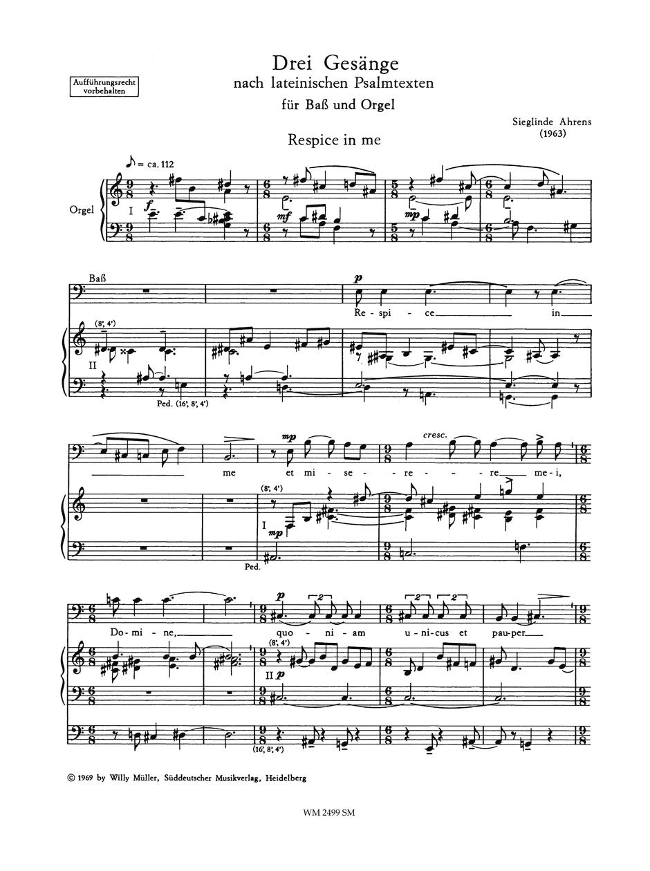 Vorderes Coverbild Drei Gesänge nach lateinischen Psalmtexten für Bass und Orgel (1963)