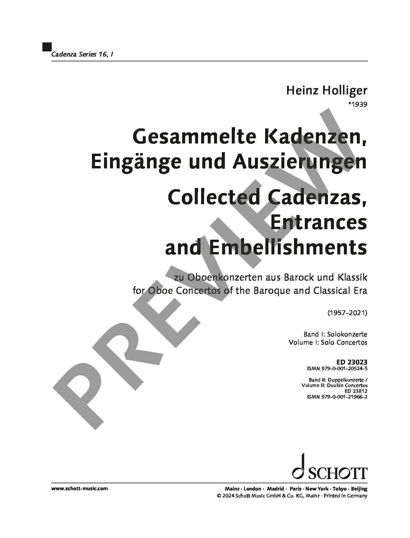 Anderes Coverbild Gesammelte Kadenzen, Auszierungen und Bearbeitungen zu Oboenkonzerten aus Barock und Klassik Band 1