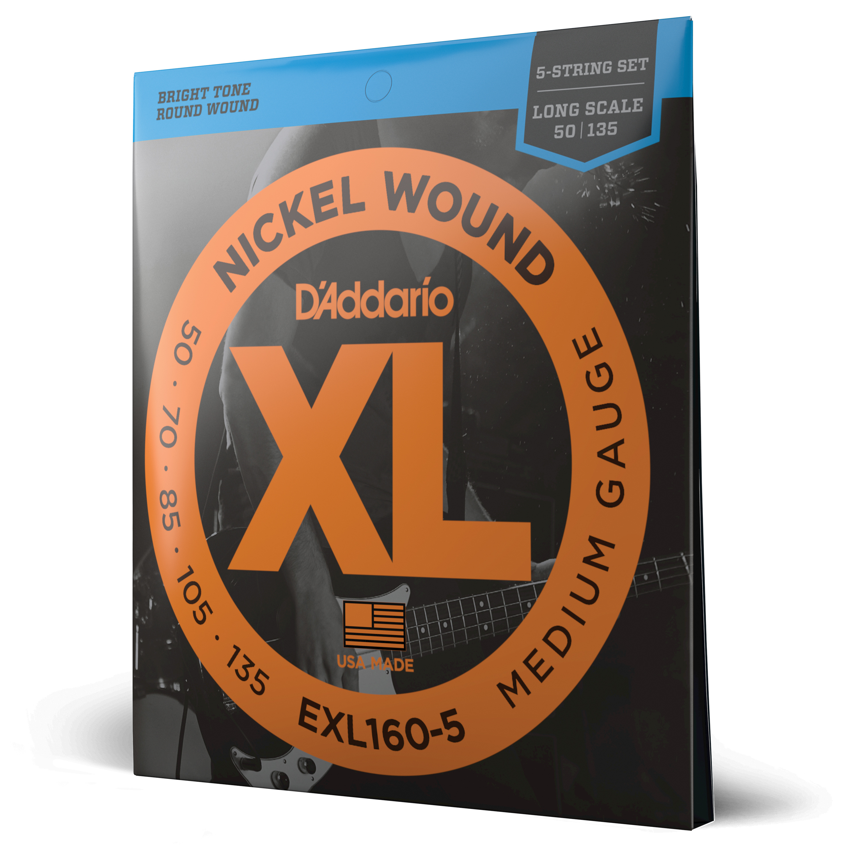 Vorderes Coverbild D'Addario EXL160-5 Saiten für 5-saitige Bassgitarre, mit Nickel umsponnen, Medium, 50-135, Long Scale
